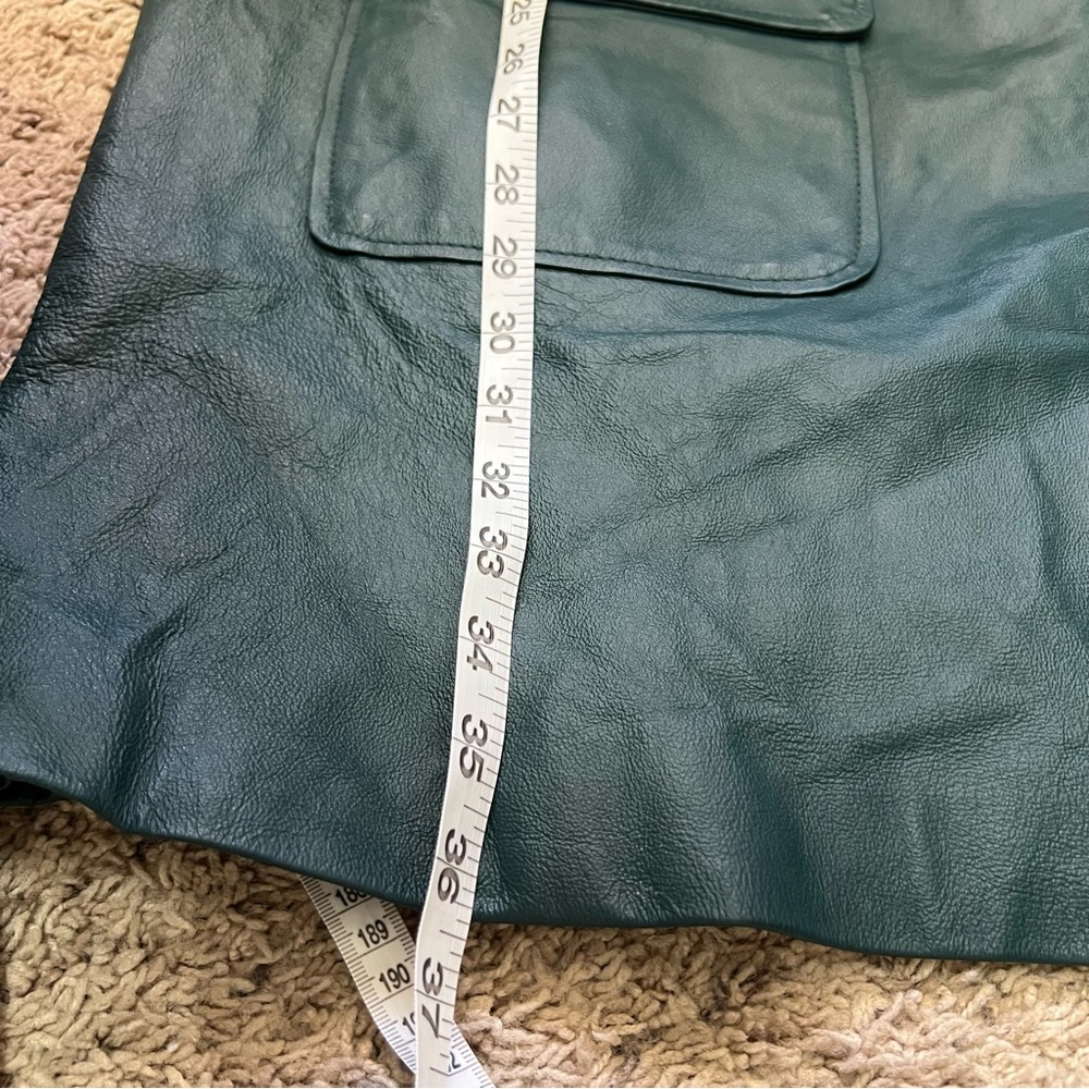 Vintage Via Accenti Dark Green Leather Jacket Button Front Coat Womens Sz 30W - Picture 11 of 11